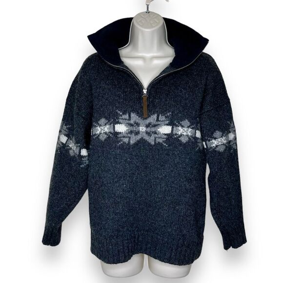Vintage Patrol Shetland Wool Fair Isle Heather Gray 1/4 Zip Sweater Women Large - Picture 1 of 14